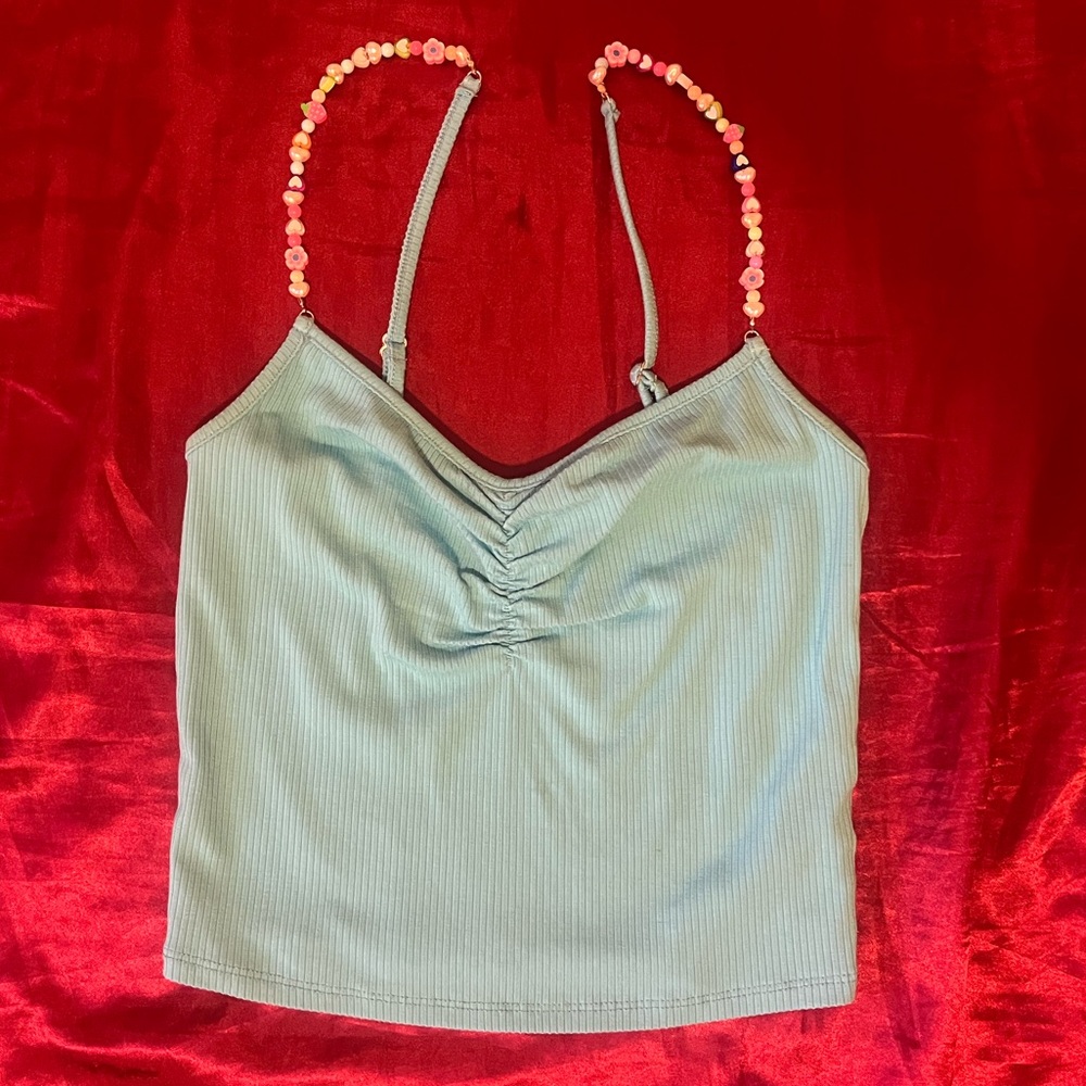 Forever21 Blue Beaded Strap Tank Top XS